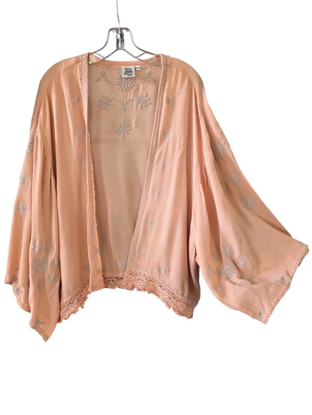 ivy jane Peach Open-Front Embroidered Kimono Size X-Small